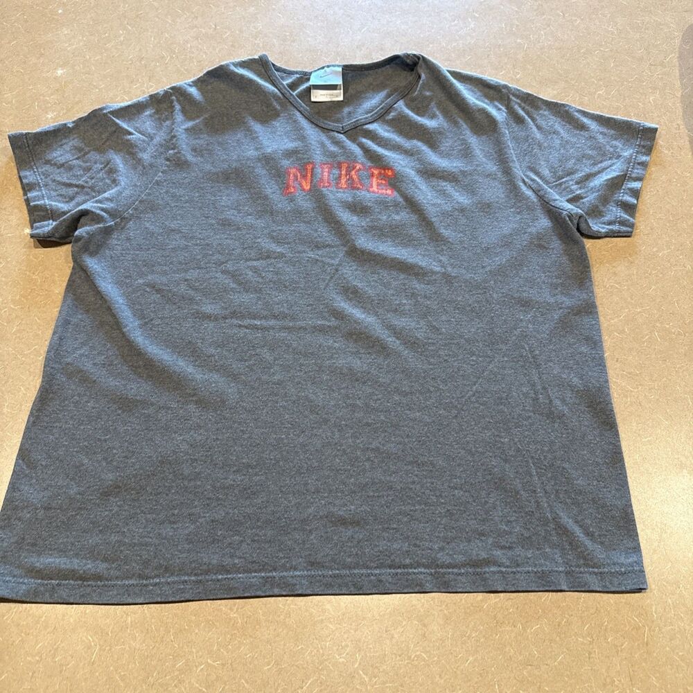 VTG Women’s NIKE Y2K T-Shirt Red Orange Pink Logo Gray Tag 100% Cotton Size XL